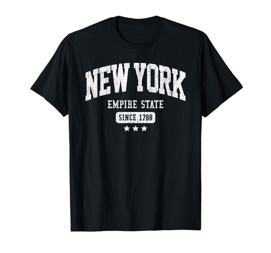 Vintage New York Empire State NYC Weathered White Text T-Shirt