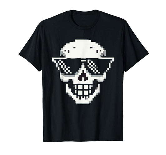 Pixel Cool Skull With Sunglasses Style T-Shirt