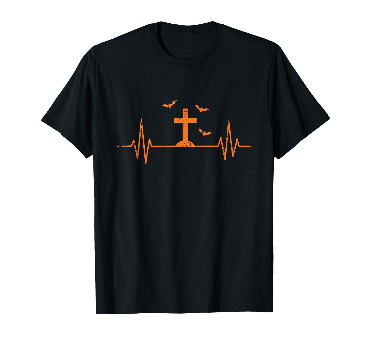 Grave Cross Heartbeat EKG Line Halloween T-Shirt