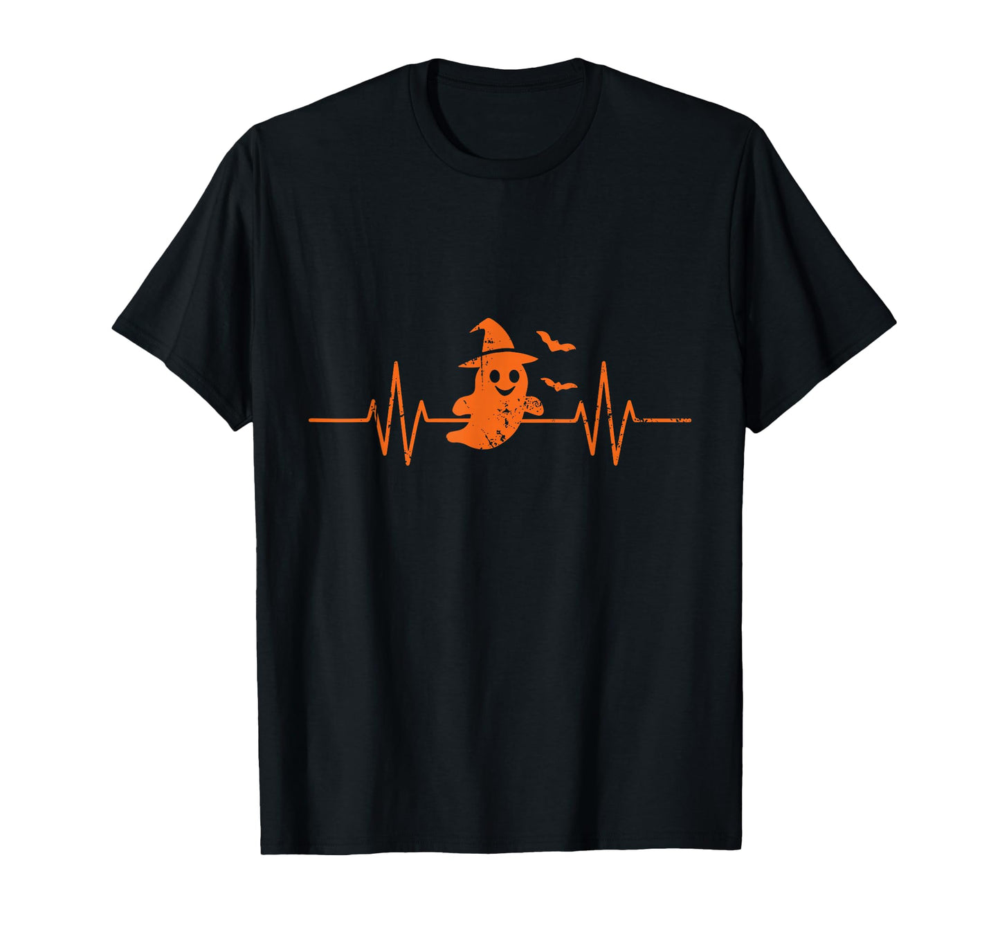 Ghost with Witch Hat Heartbeat EKG Halloween T-Shirt