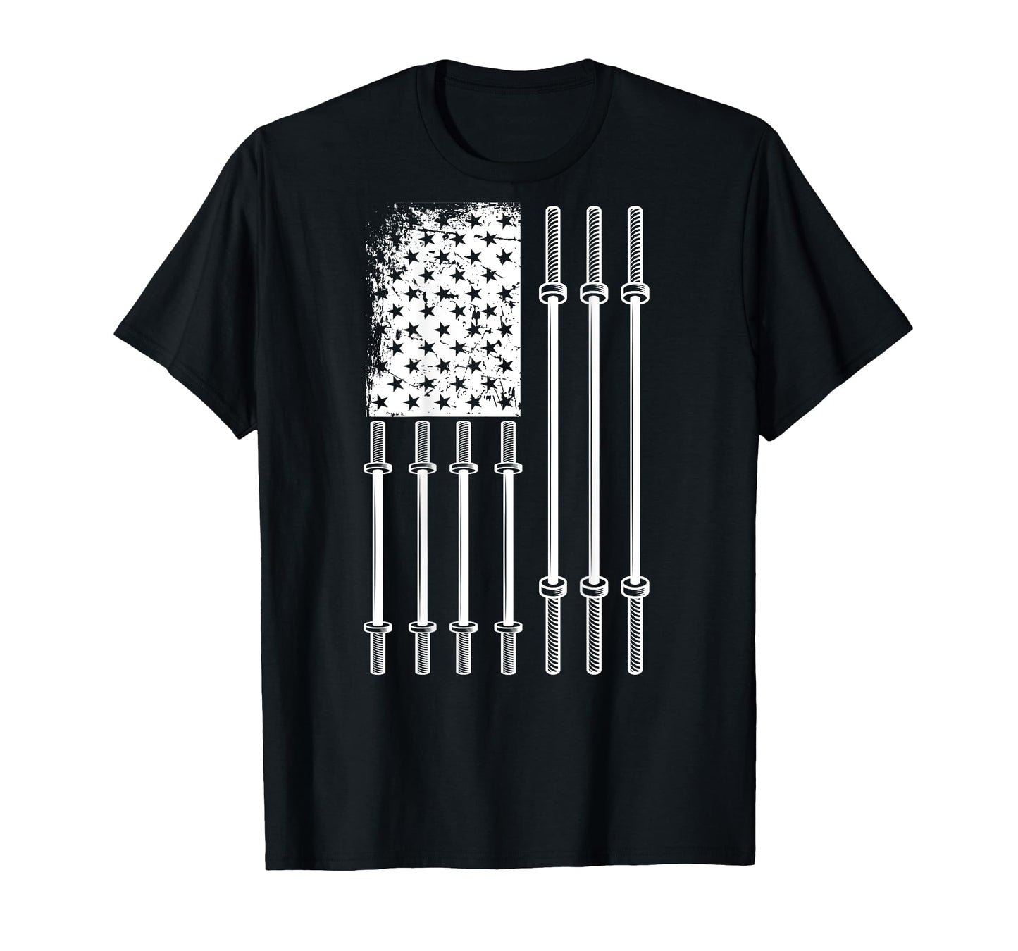 Barbell US Flag Weightlifting Patriotic Back Print Gym Women Kids Men T-Shirt