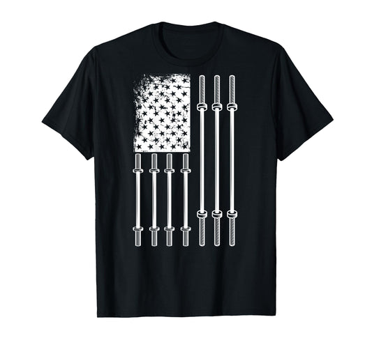 Barbell US Flag Weightlifting Patriotic Back Print Gym Women Kids Men T-Shirt