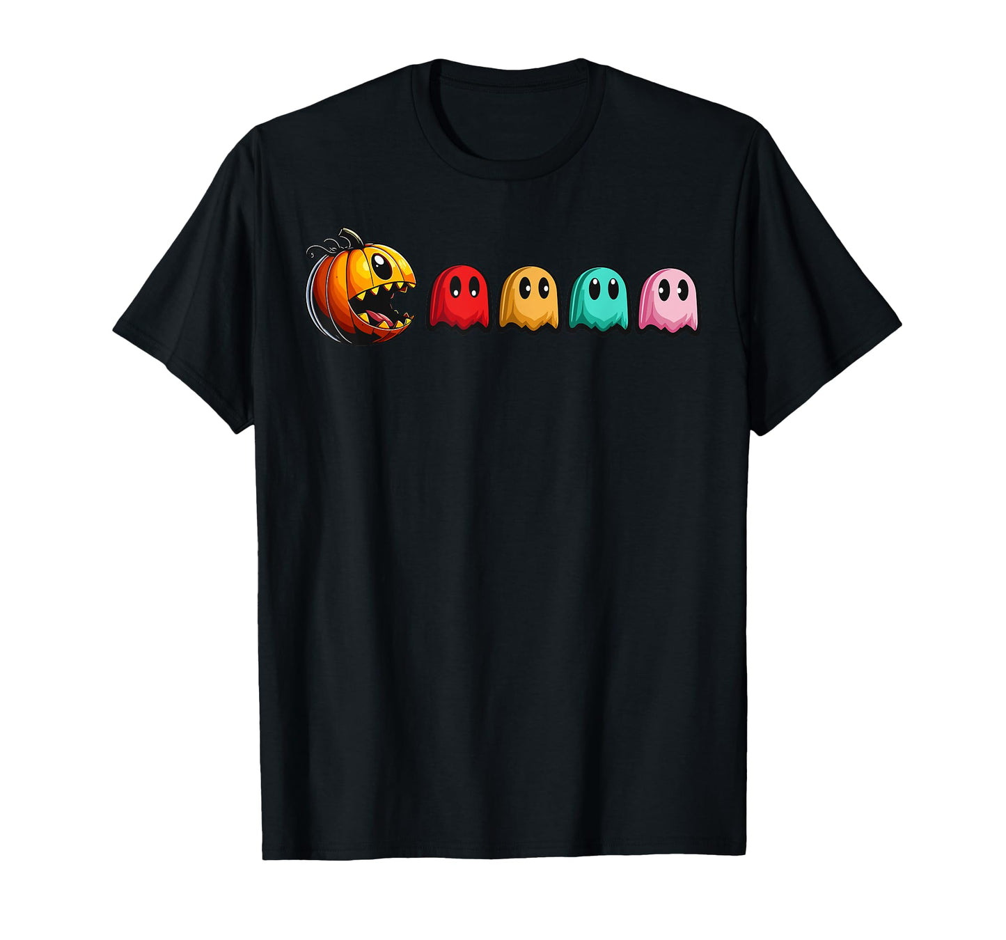 Halloween Pumpkin vs. Ghosts Retro Video Game T-Shirt