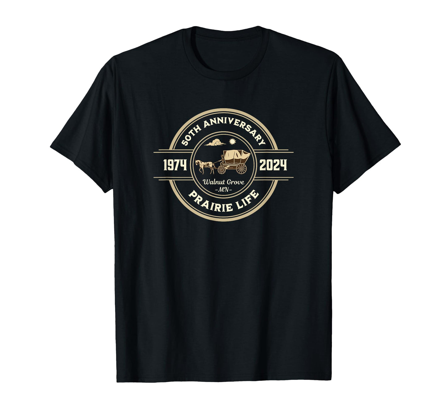 Vintage American Entertainment Apparel Prairie Life 50th Anniversary Celebration Walnut Grove MN T-Shirt, Small, Black
