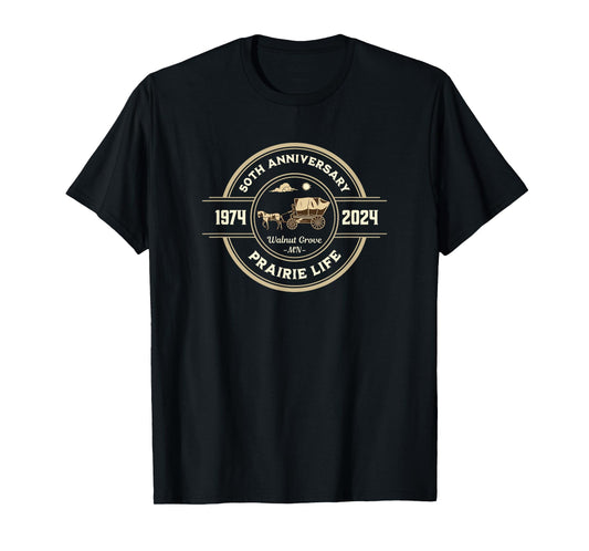 Vintage American Entertainment Apparel Prairie Life 50th Anniversary Celebration Walnut Grove MN T-Shirt, Small, Black