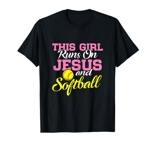 This Girl Runs On Jesus and Softball Women Christian T-Shirt