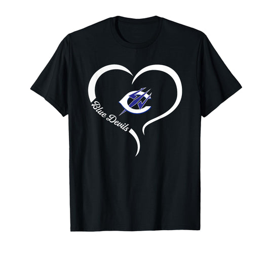 Clay Blue Devils Logo Half Heart Slogan HS T-Shirt