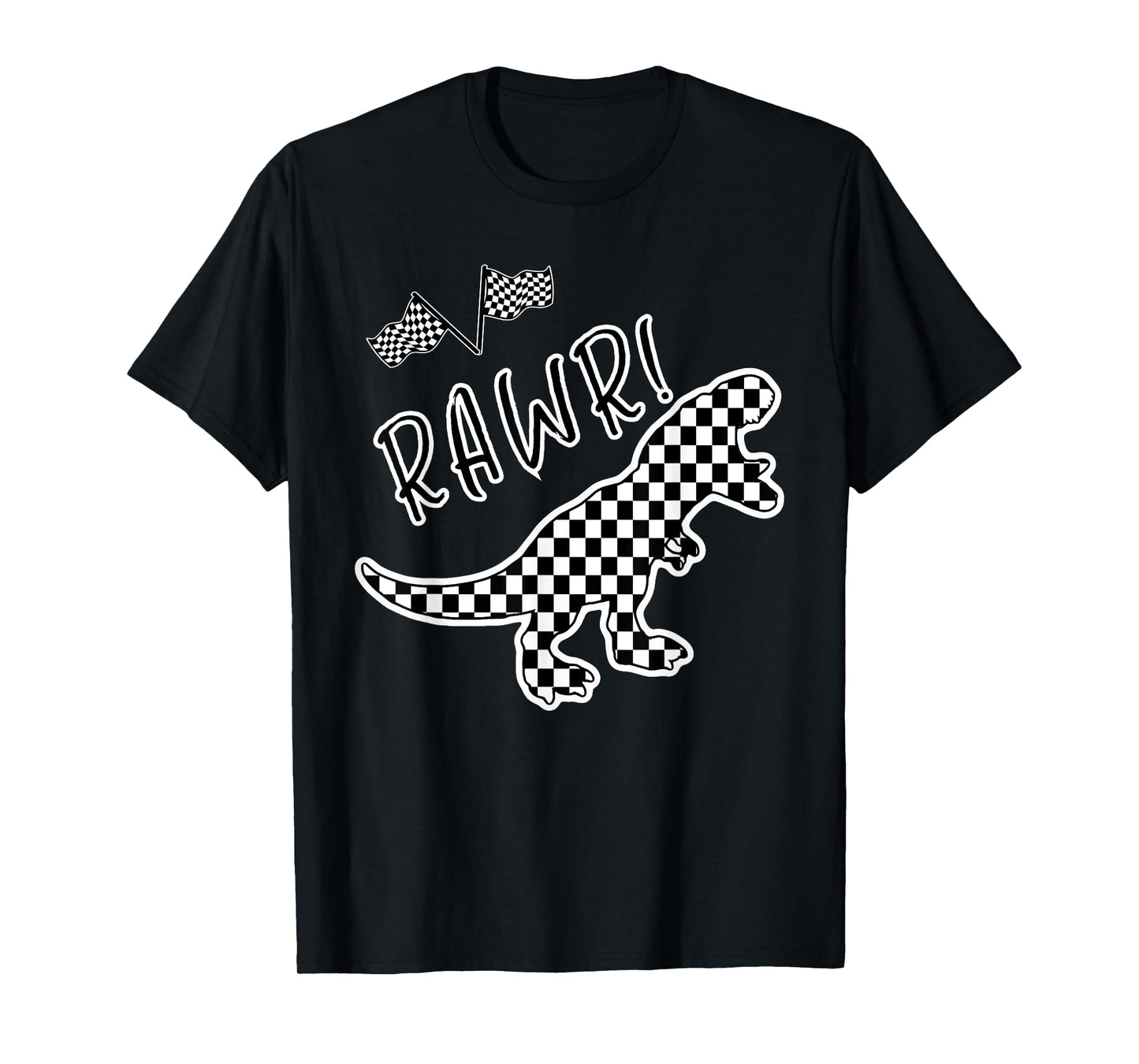 Checkered T-rex Dinosaur Race Car Gamer Boys Girls Toddler T-Shirt