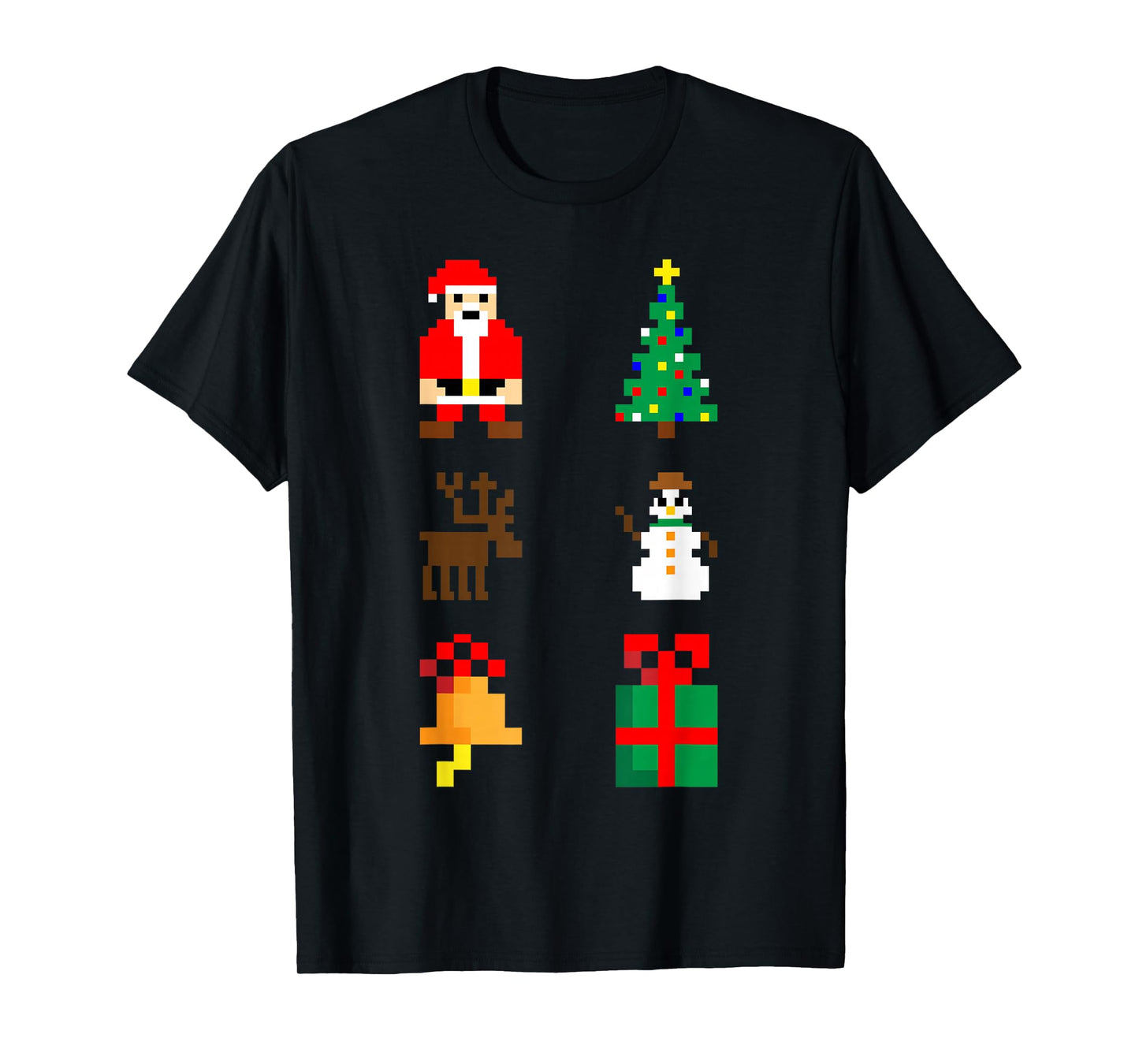 Santa Christmas Tree Deer Snowman Bell Gift Xmas Pixel Art T-Shirt