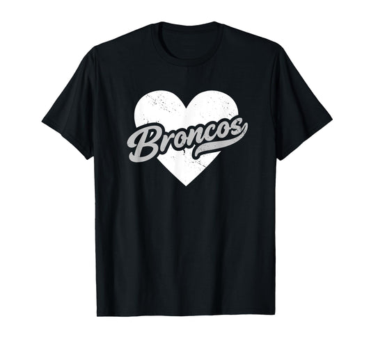 Vintage Broncos High School Go Broncos Pride Heart T-Shirt