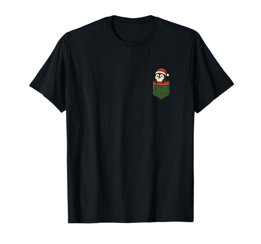 Festive Penguin in Pocket Cute Christmas Holiday Animal T-Shirt
