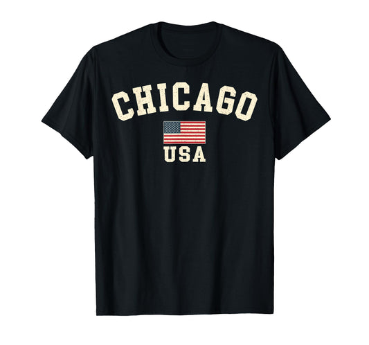 Vintage Chicago USA American Flag Illinois Souvenir Retro T-Shirt