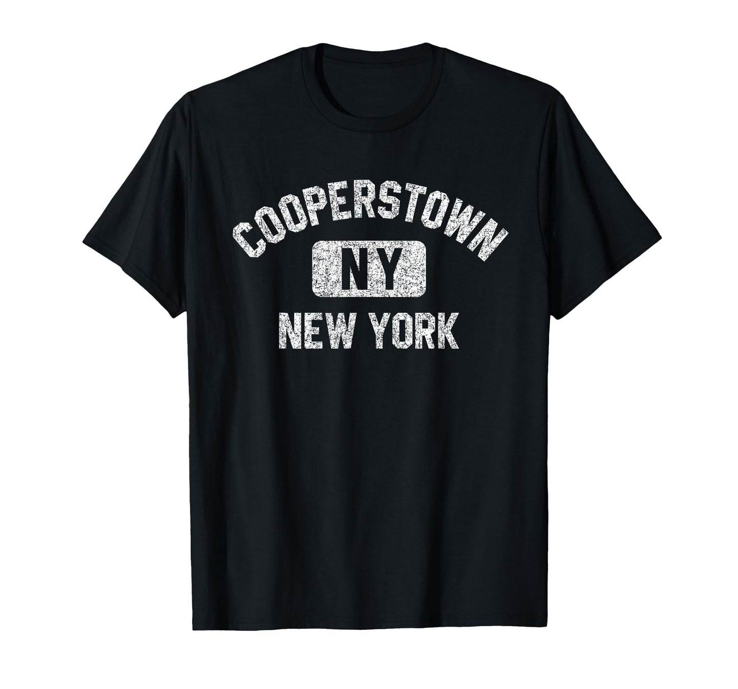 Cooperstown NY New York Gym Style Distressed White Print T-Shirt