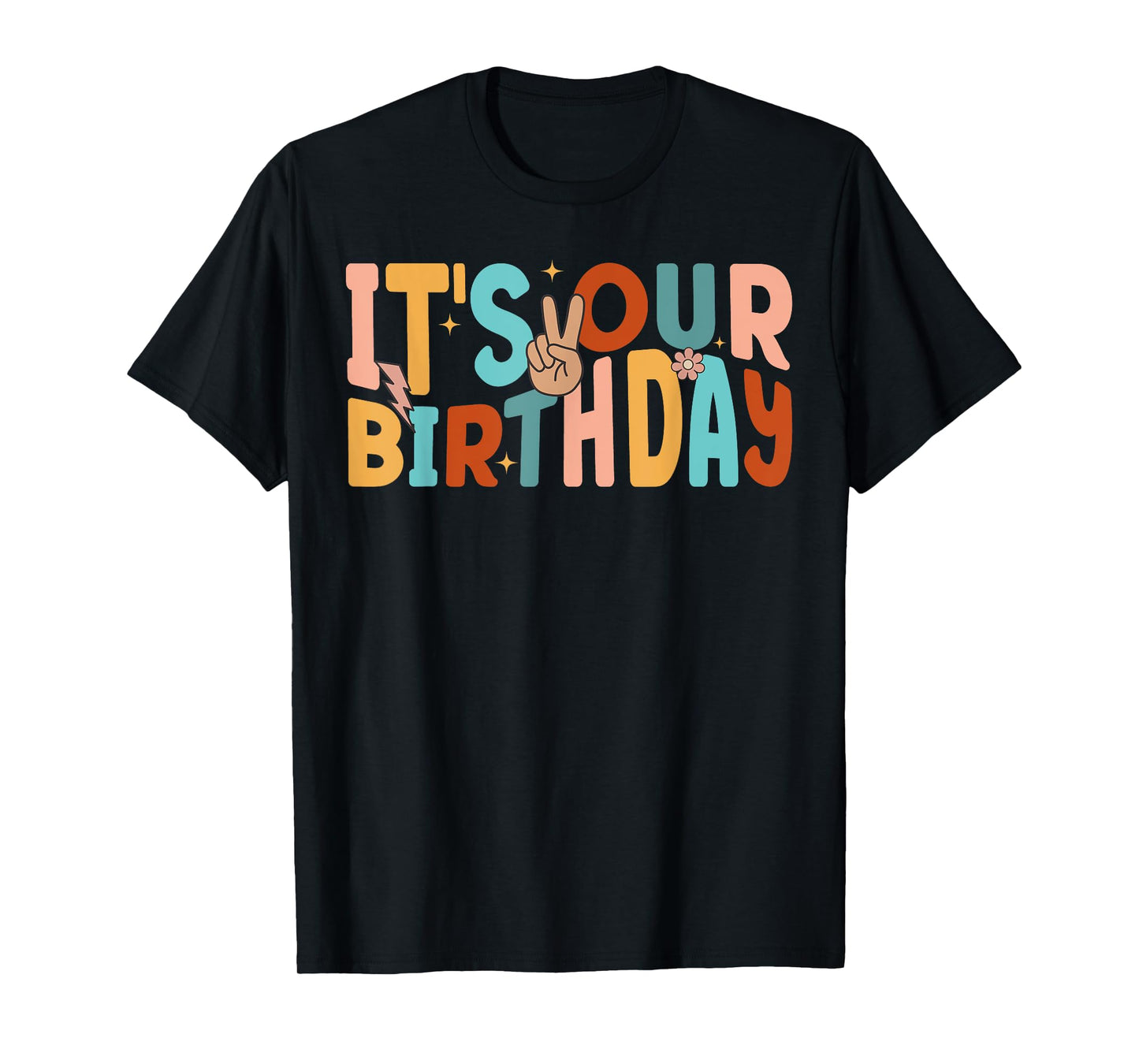 It's Our Birthday Twins Matching Girl's Women's Groovy Retro T-Shirt