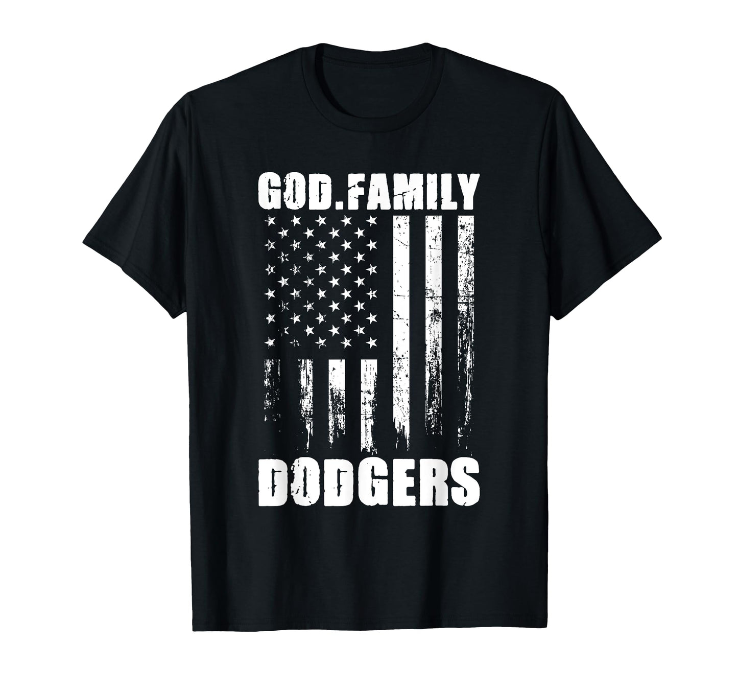 God. Family. Dodgers. Vintage USA Flag T-Shirt