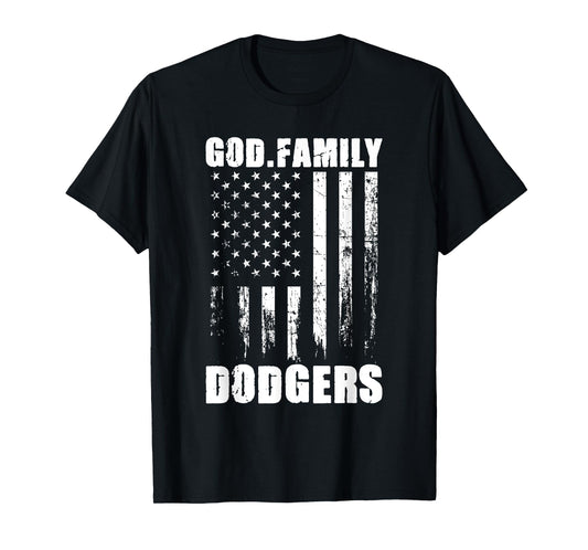 God. Family. Dodgers. Vintage USA Flag T-Shirt