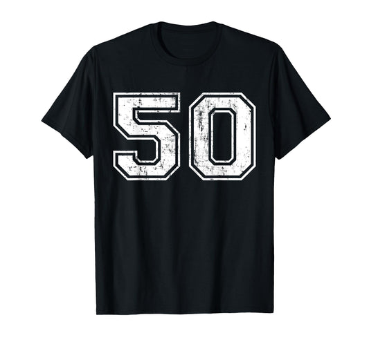 Number 50 Distressed Vintage Fifty Sports Training Practice T-Shirt