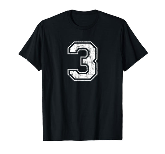 Number 3 Three Distressed Vintage Sports Training Practice T-Shirt
