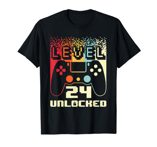 24th Birthday For Men Level 24 Unlocked Gamer 24 Year Old T-Shirt