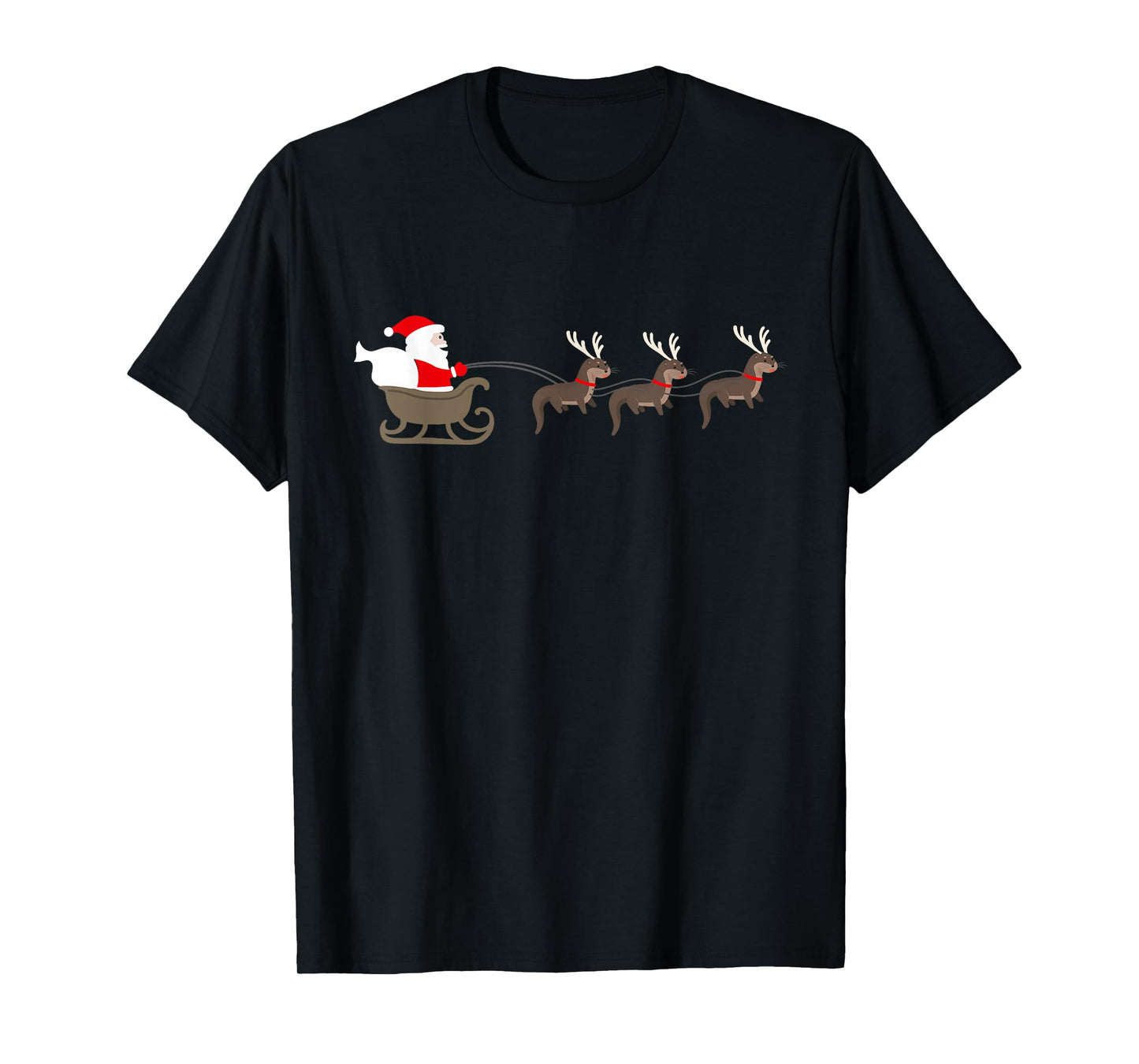 Sea Otter Cartoon Christmas Santa Reindeers Sled T-Shirt