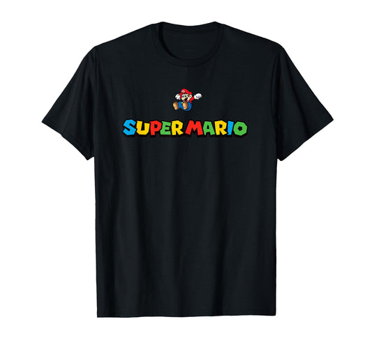 Super Mario Bros Colorful Rainbow Vintage Block Text T-Shirt