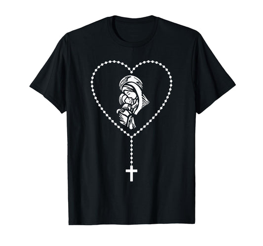 Rosary Cross Virgin Mary Jesus Catholic Faith Christian Gift T-Shirt