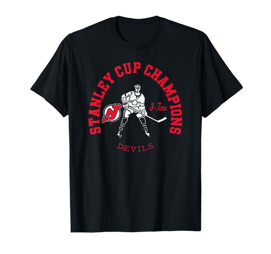 New Jersey Devils Stanley Cup Champions 3-Time Black T-Shirt