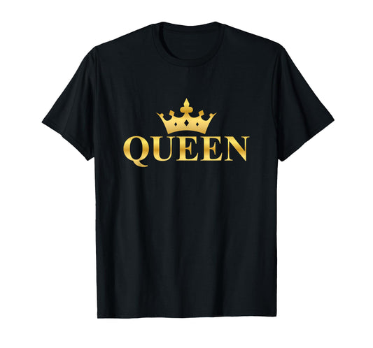 Gold Queen Text Design with Crown T-Shirt