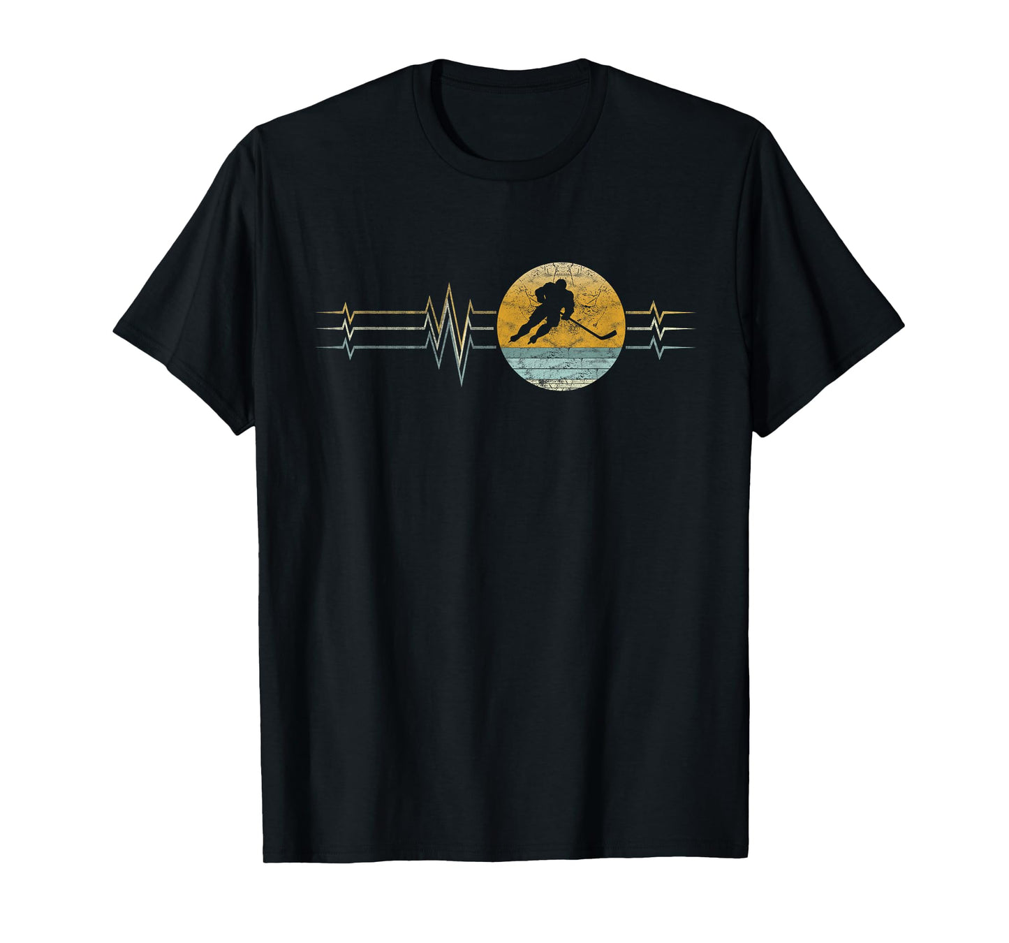 Retro Heartbeat Ice Hockey Sports Lifeline Vintage Gift T-Shirt
