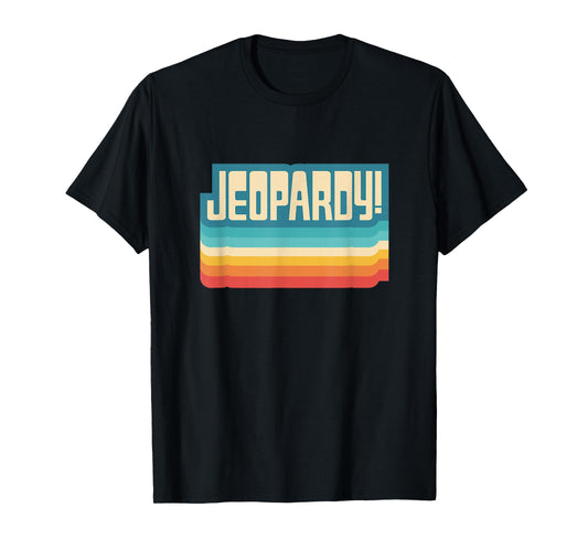 Jeopardy! Vintage Black Letter Print T-Shirt, Unisex-Adults, Short Sleeve, Small