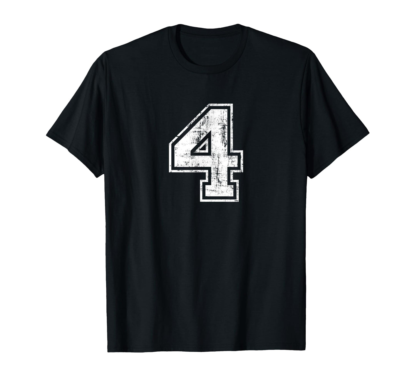 Sport Training Practice Varsity Distressed Numbers Number 4 Four Unisex-Adults Black Cotton 100% T-Shirt Small Crew Neck Short Sleeve