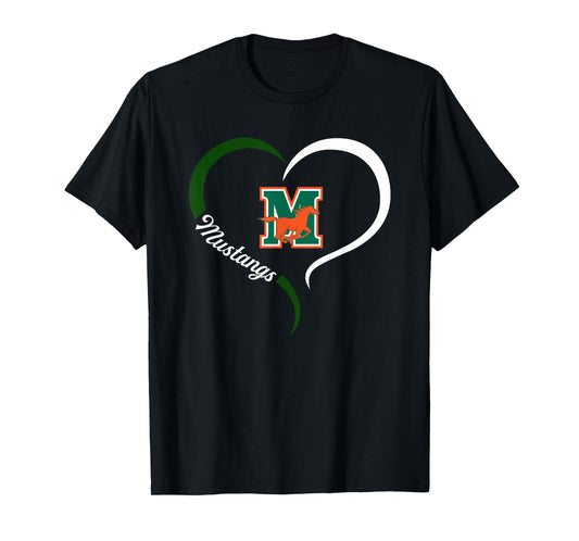 Mandarin Mustangs Logo Half Heart Slogan HS T-Shirt