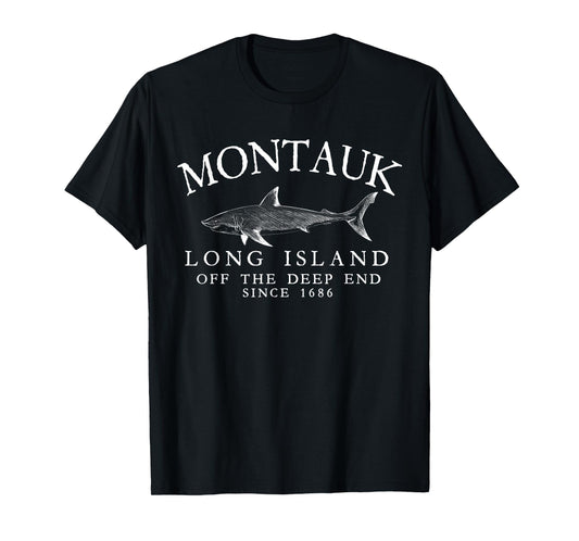 Montauk LI Off The Deep End Shark Fishing Vintage White T-Shirt