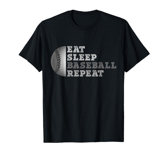 Eat Sleep Baseball Repeat T Shirt Funny Baseball Player Men T-Shirt