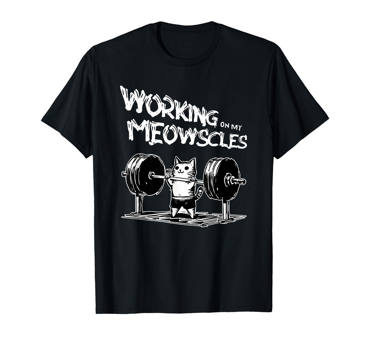 funny quotes about gym Unisex-Adults T-Shirt Black Small Modern Classic Cartoon People Classic Spring Crew Neck Short Sleeve Lightweight, Durable Blend working on my meowscles