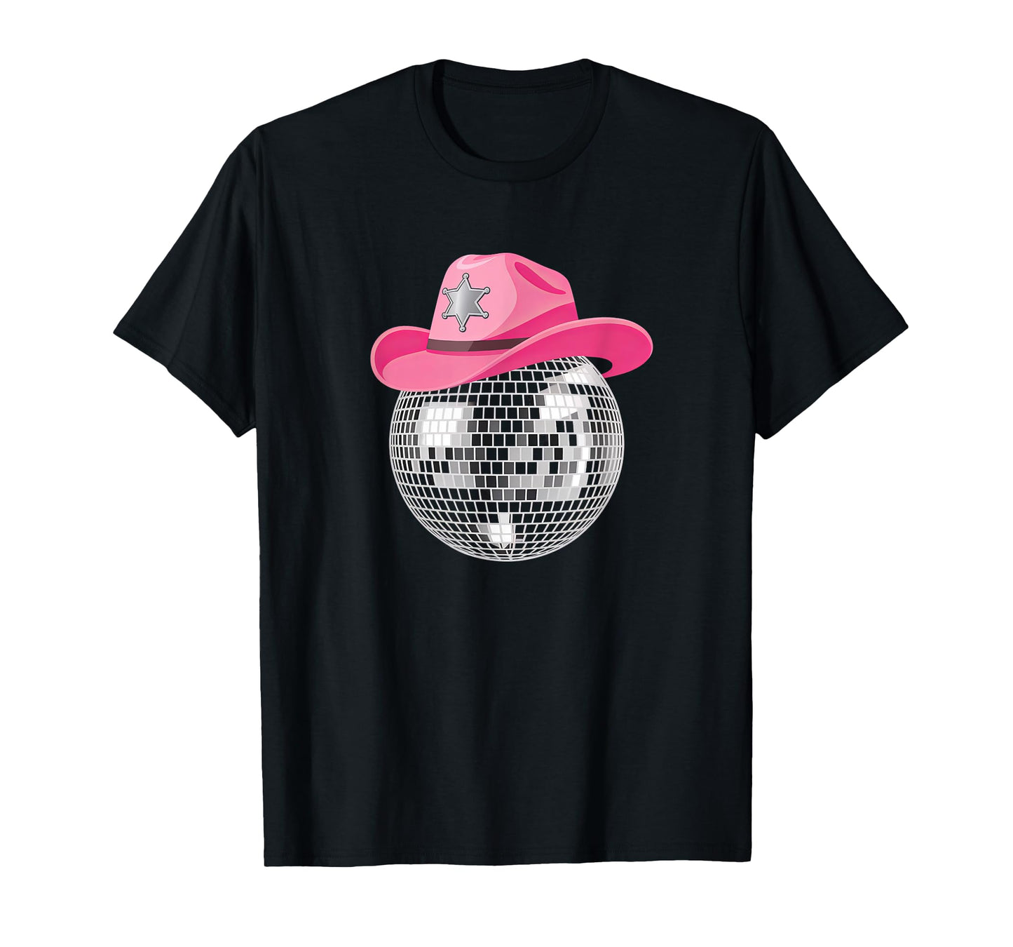 disco ball vintage pink cowboy hat discoball party woman T-Shirt