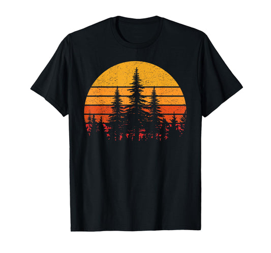 Retro Sun Minimalist Pine Trees Wildlife Nature Forest Man T-Shirt