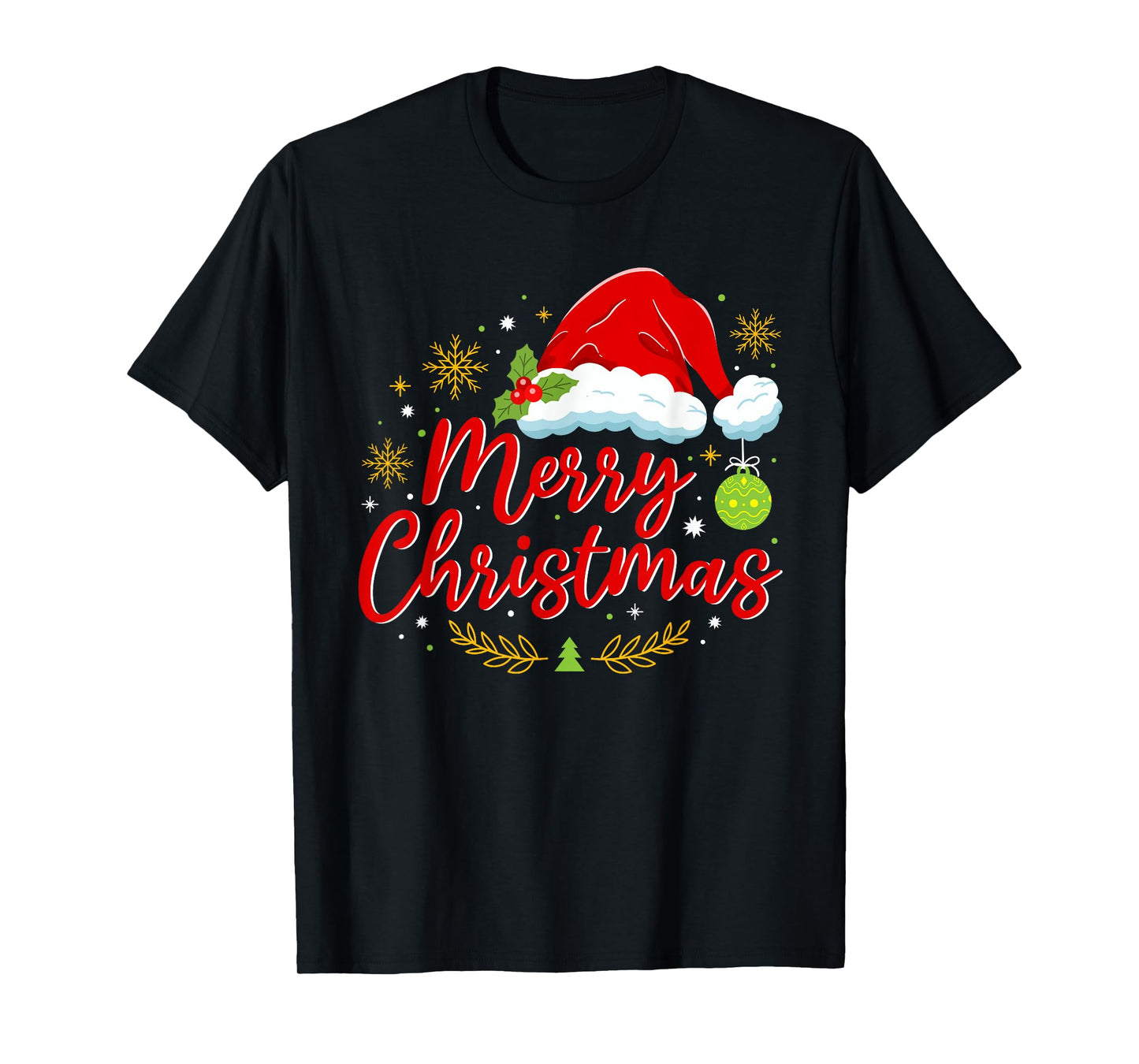 Festive Santa Hat with Holly Merry Christmas Men Women Kids T-Shirt
