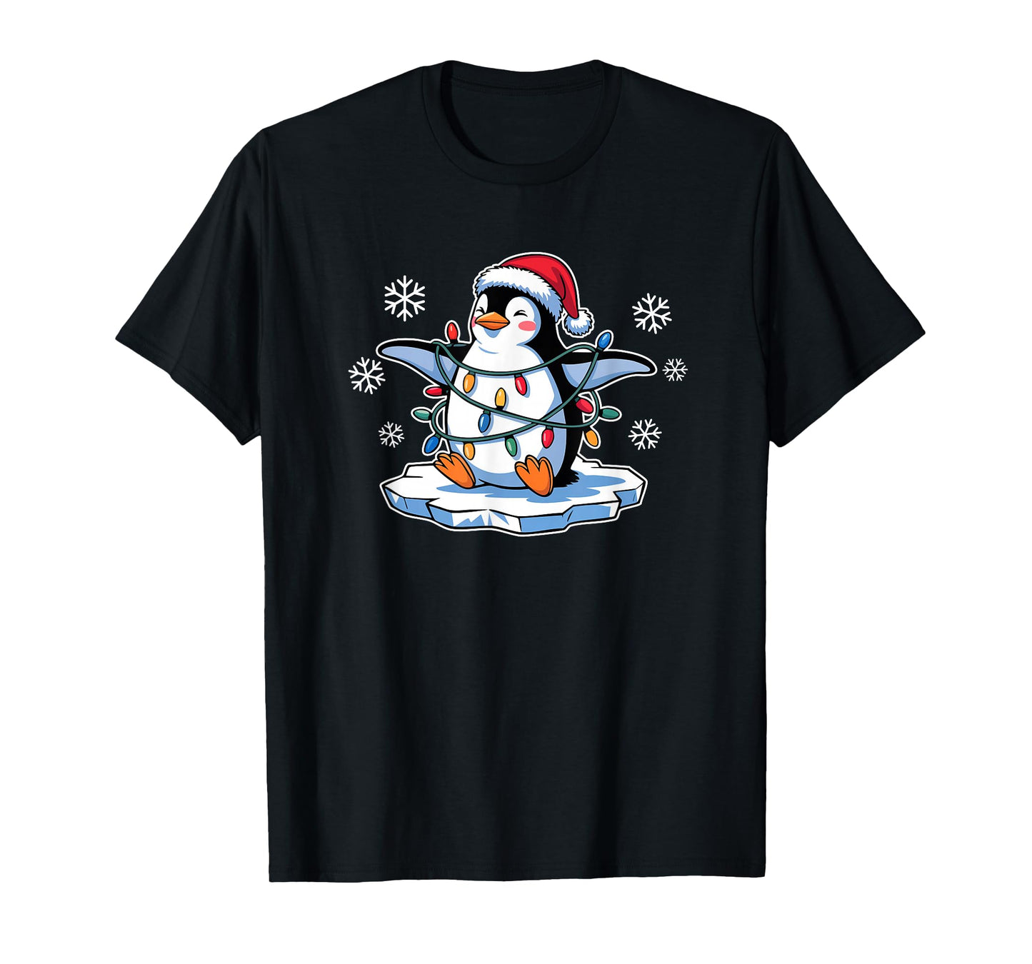 Happy Penguin in Christmas Lights Funny T-Shirt