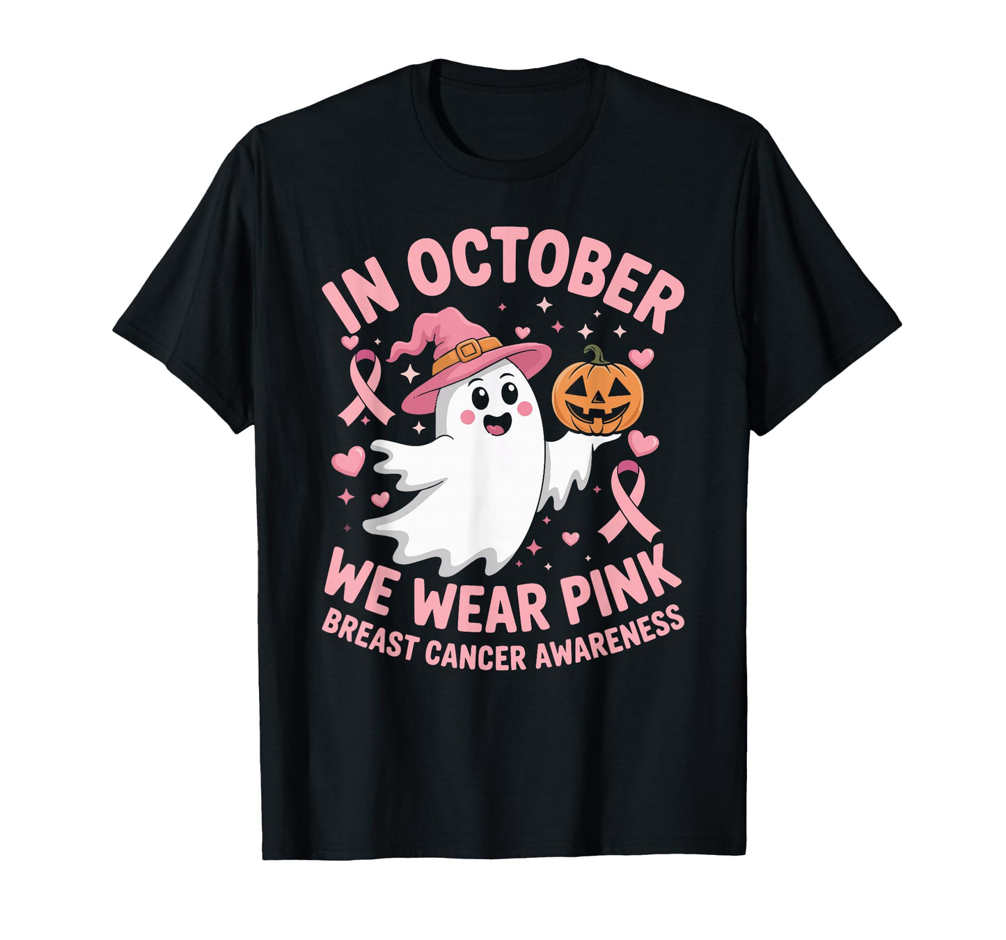 in October We Wear Pink Halloween Breast Cancer Awareness T-Shirt