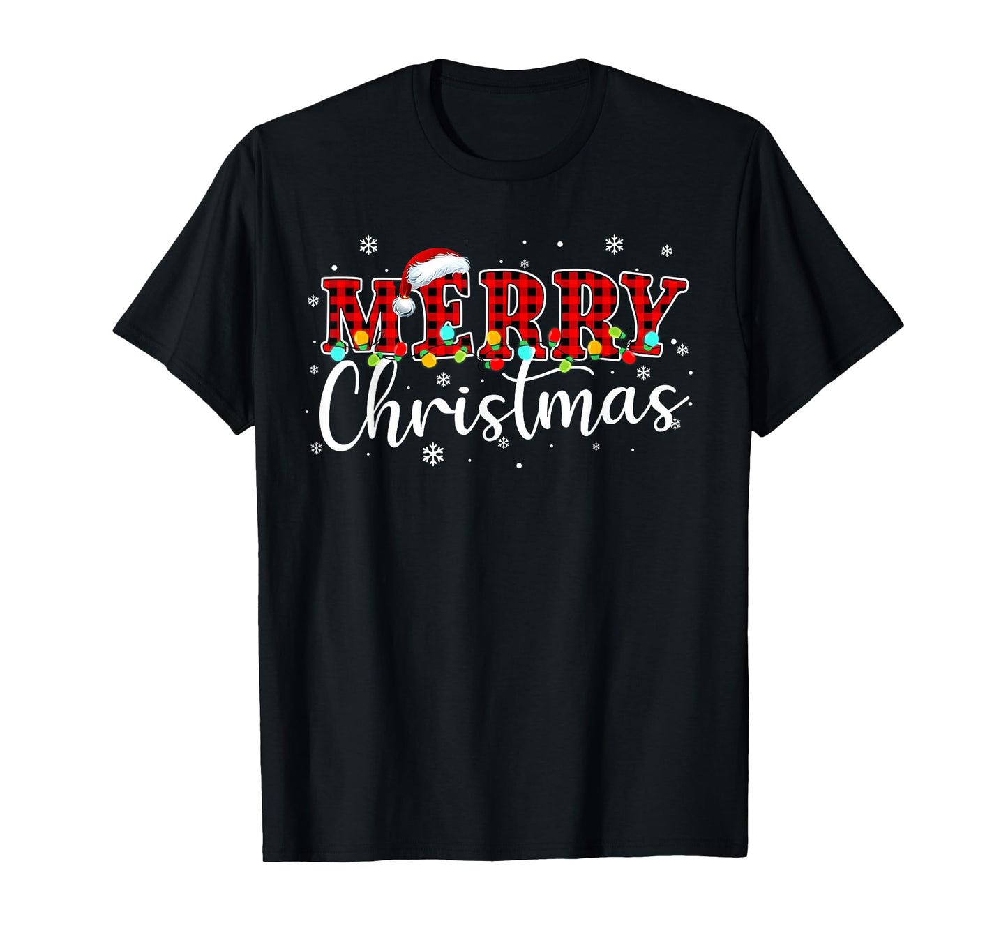 Merry Christmas Buffalo Plaid Red Santa Family Xmas Pajamas T-Shirt
