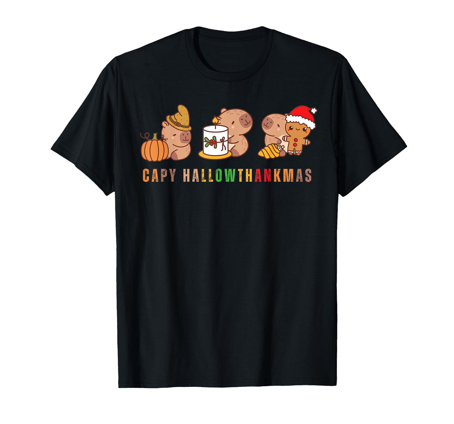Capy Hallowthankmas Capybaras Halloween Thanksgiving Xmas T-Shirt