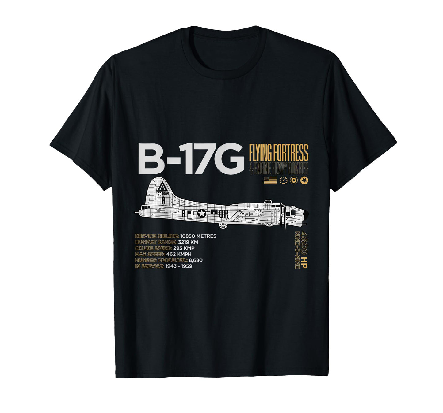 B-17G Flying Fortress Aircraft Schematics T-Shirt