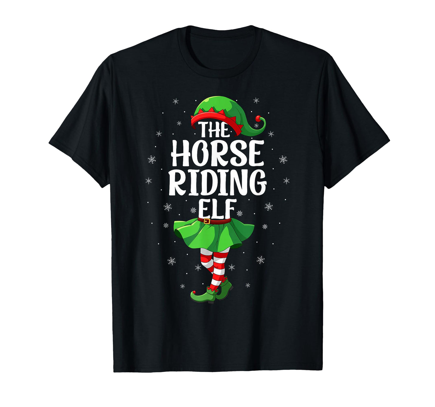 Horse Riding Elf Christmas Girls Women Elf Squad Xmas Family T-Shirt