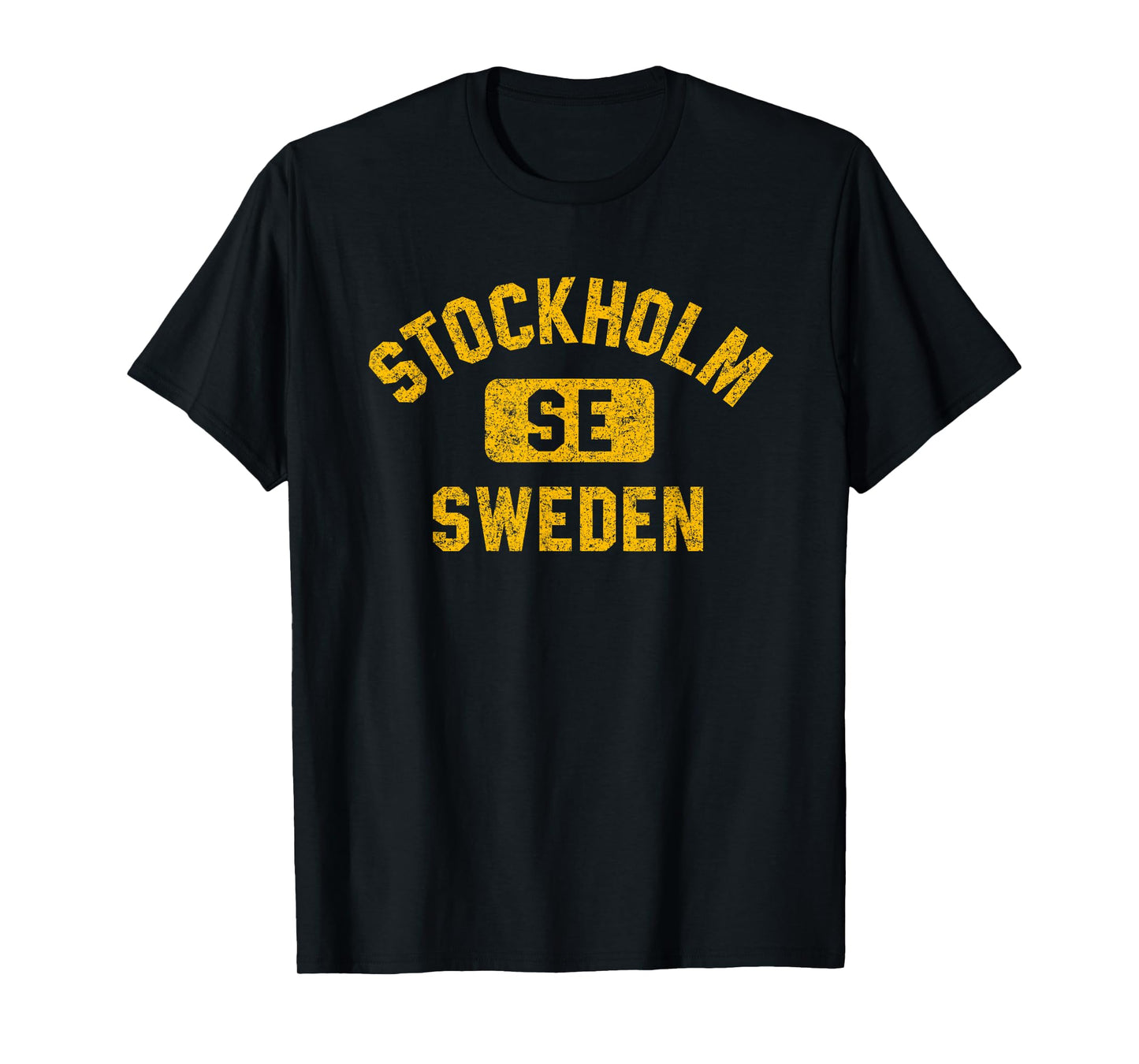 Stockholm Sweden SE Gym Style Distressed Amber Print T-Shirt