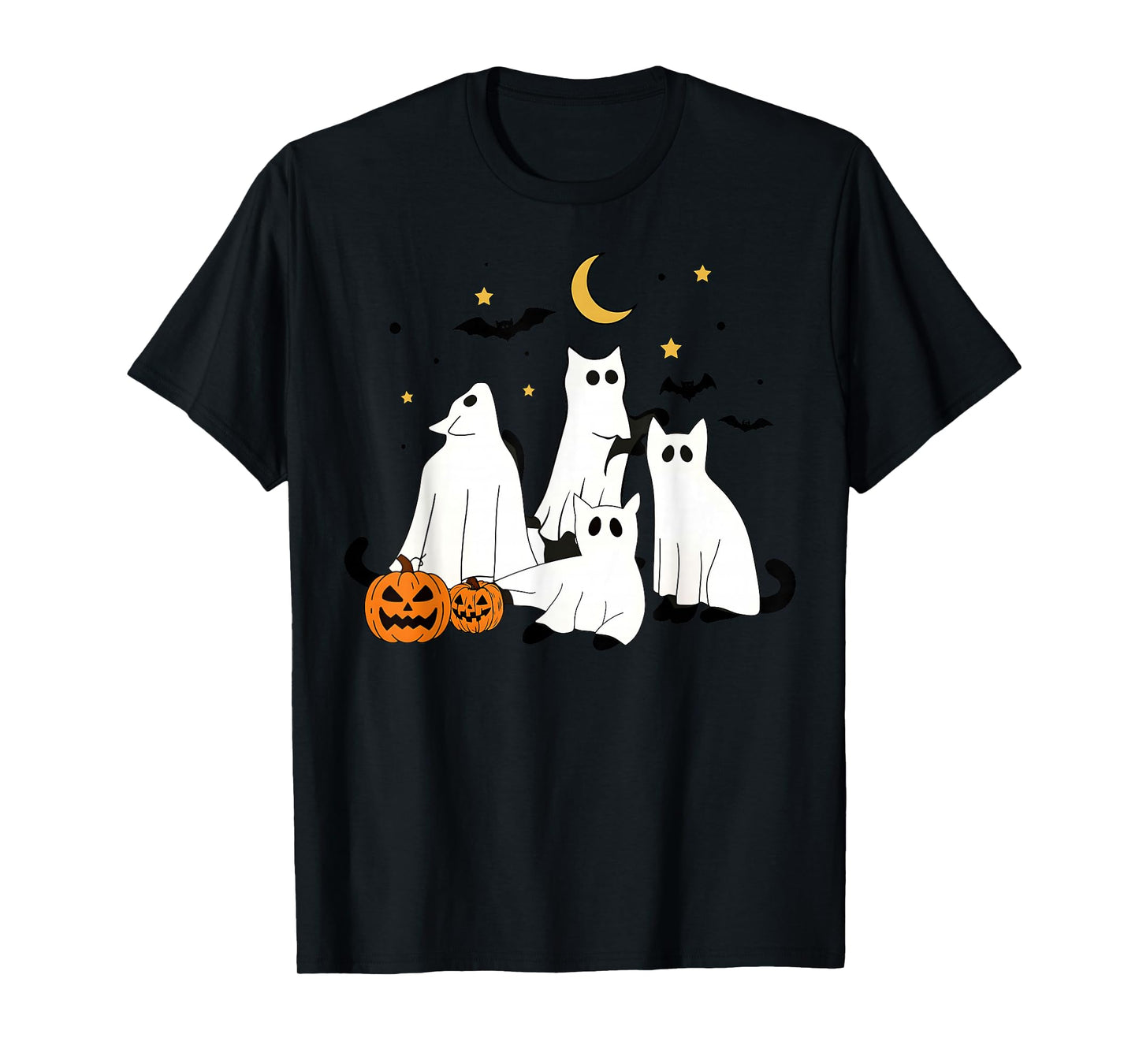 Vintage Spooky Cat Ghosts Cat Lover Halloween Women Girls T-Shirt