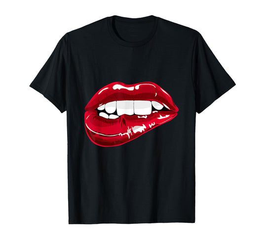 Enjoy Cool Women Graphic Lips Tee shirts, Women Red Lips Fun T-Shirt