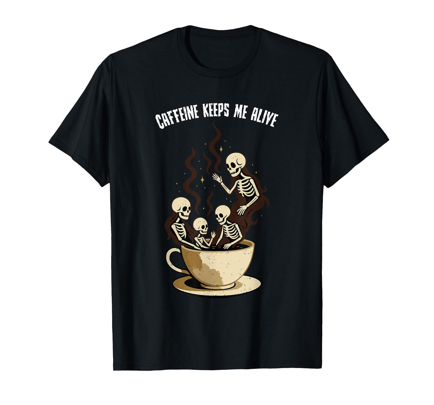 Caffeine Keeps Me Alive Halloween Skeleton Coffee Lover T-Shirt