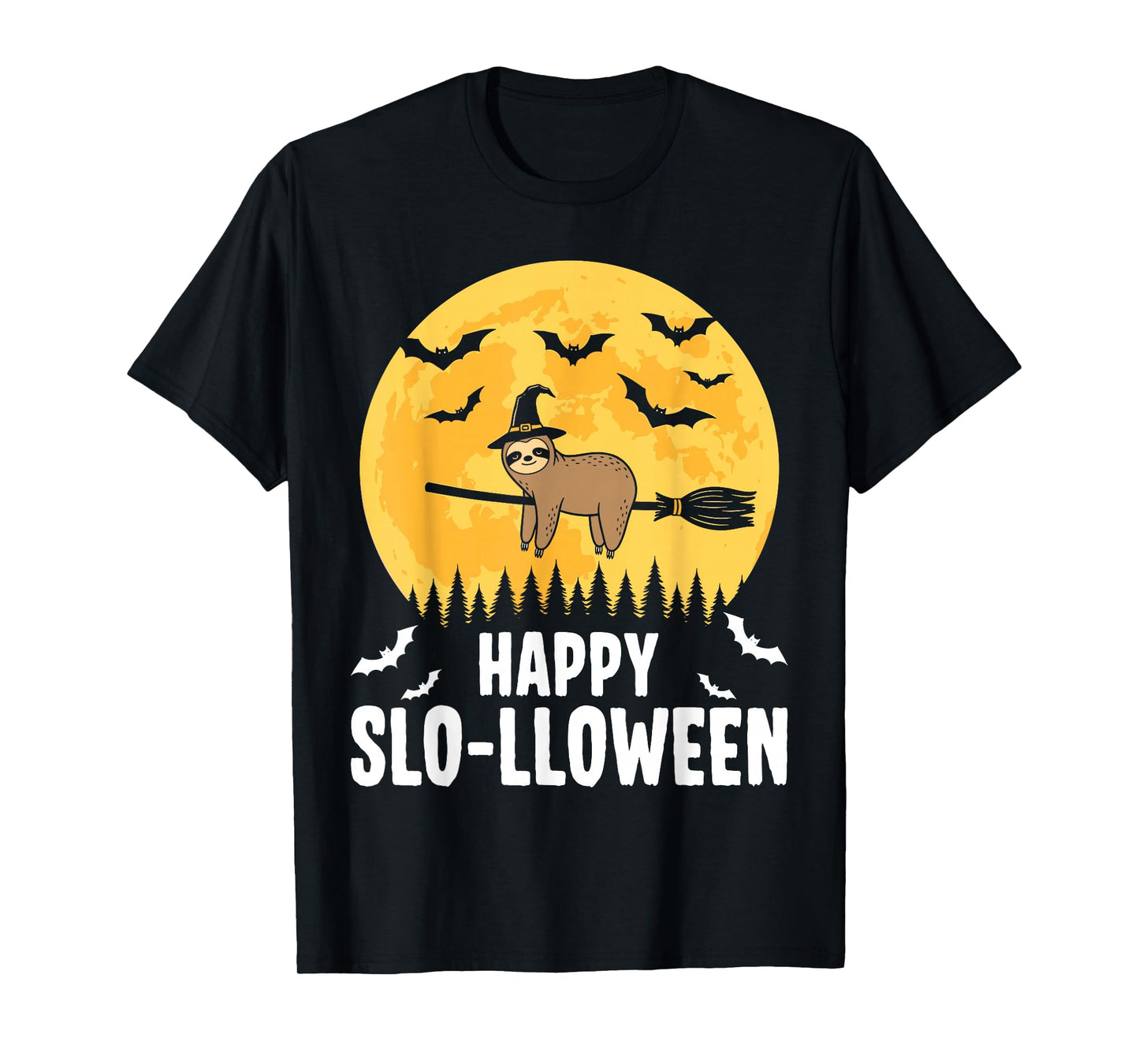 Happy Slo-lloween Funny Halloween Sloth Flying Witch T-Shirt