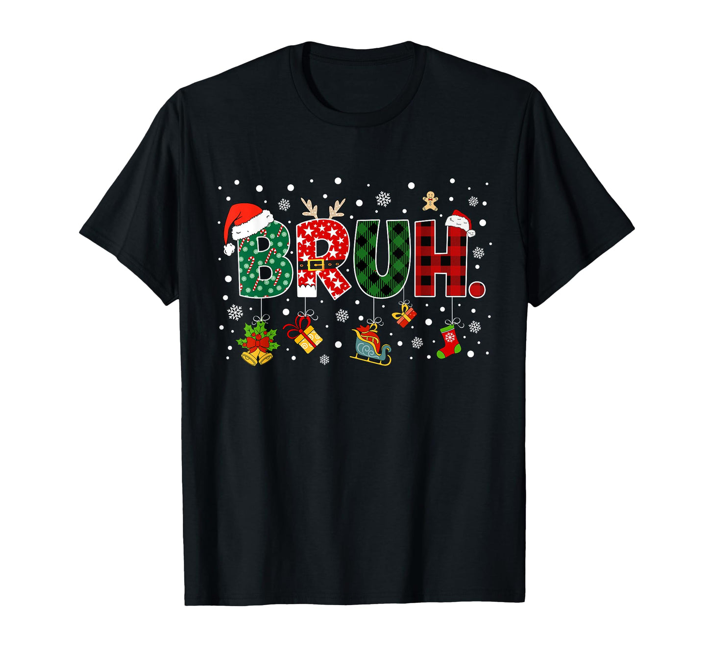 Bruh Funny Christmas Red Plaid Teens Boys Kids Xmas Pajamas T-Shirt